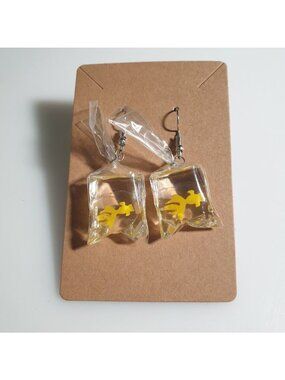 Goldfish Bag Resin Drop Earrings Fun Dangle Jewelry Novelty Hook Back Design